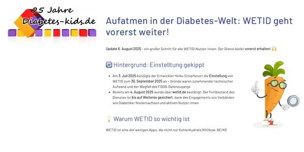 Vorschau für Aufatmen in der Diabetes‑Welt: WETID geht vorerst weiter!